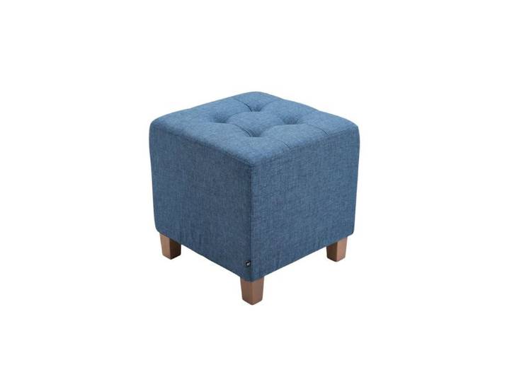Tabouret bas repose pieds pouf capitonne en tissu bleu pieds en bois 45x46 cm 10_0000158
