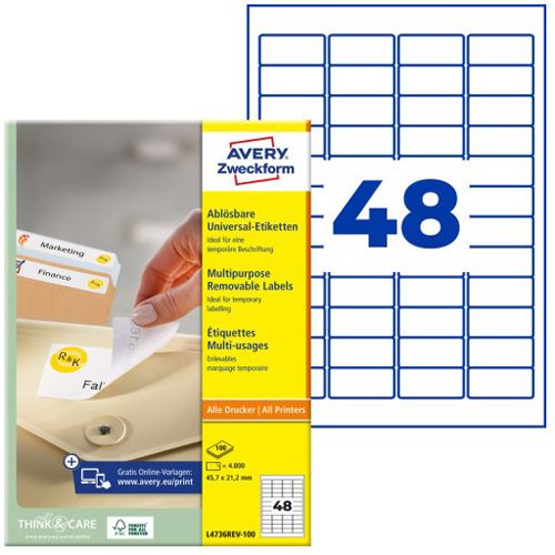 AVERY Zweckform Universal-Etiketten, 45,7 x 21,2 mm, weiß 4800