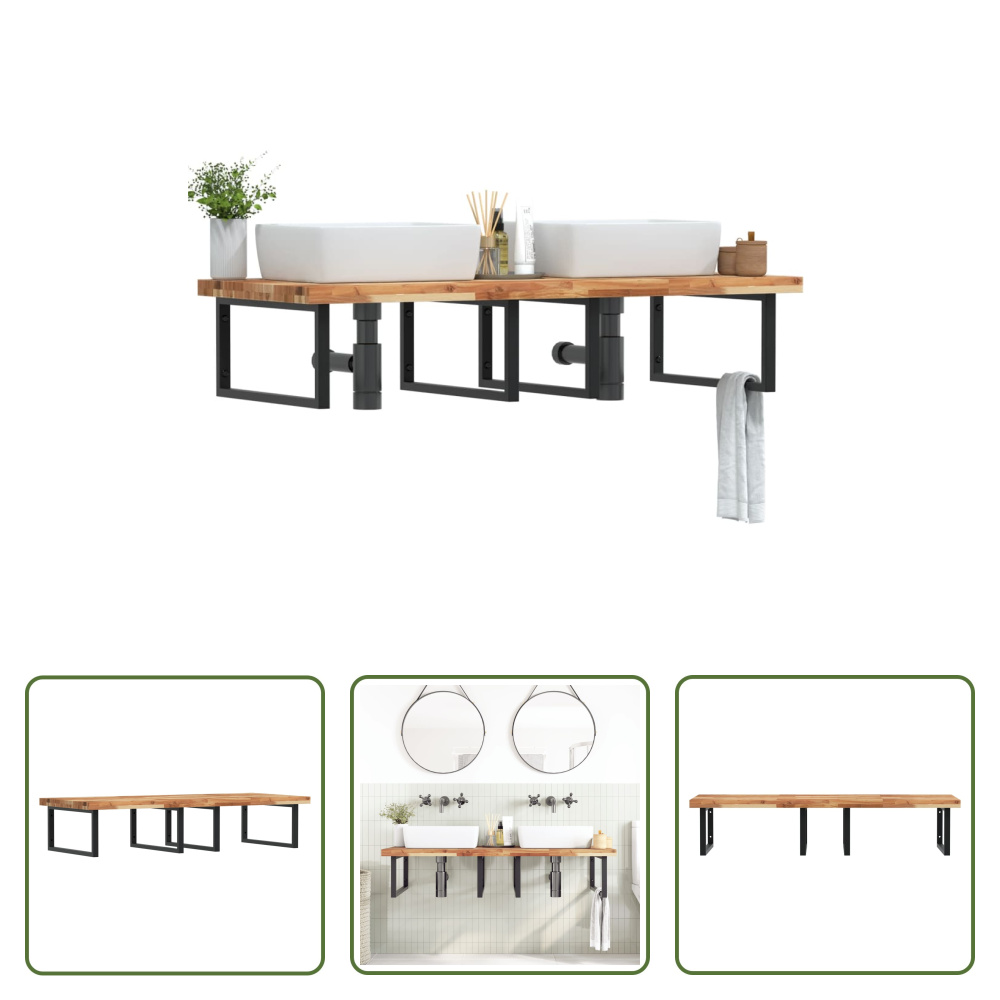 The Living Store Waschbeckenregal Wandmontage Stahl und Akazienholz