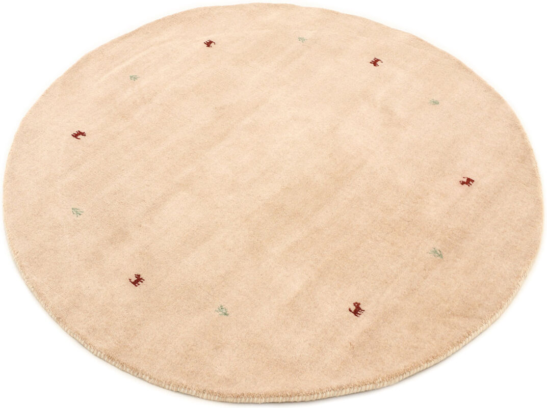 Carpetfine Gabbeh Uni Hand Woven Wool Beige Indoor Rug Beige Round 200cm