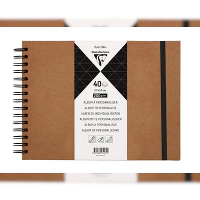 Clairefontaine 3x Album DIY zum Personalisieren, 40 Blatt Kraftpapier 200g im Format 27x20 cm, Umschlag aus Kraftkarton - Kartonbraun 95431C