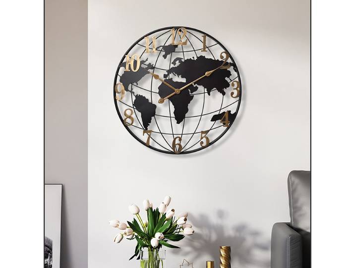Horloge murale minimaliste en métal, grande carte, ronde, silencieuse, sans tic-tac, fonctionne à piles, pour salon, 60/75/90cm