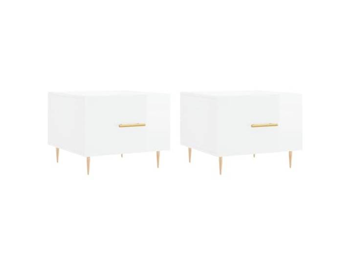 GHVBNMF Couchtisch 2er Set Hochglanz-Weiß 50x50x40 cm Beistelltisch Moderne quadratische Wohnzimmertische mit praktischer Schublade und stabilen Eisenbeinen für Zeitschriften und Dekoration.