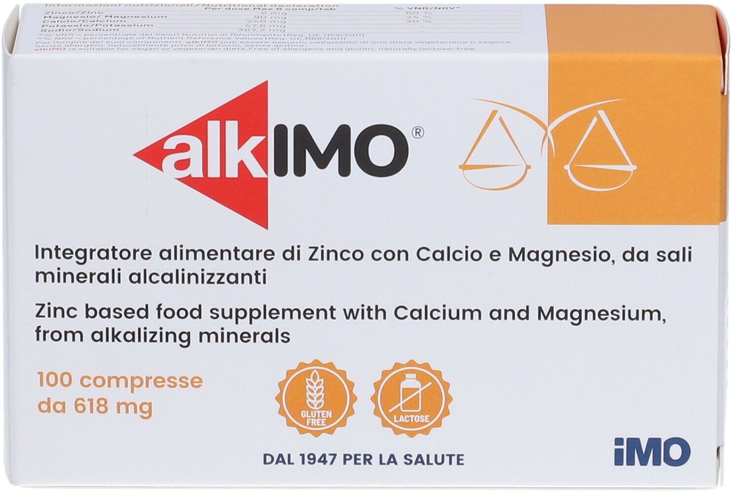 IMO SpA Alkimo Integratore di Calcio Magnesio e Zinco, 100 Compresse