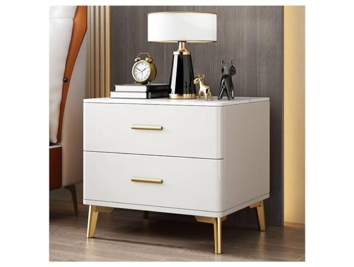 Schlafzimmer-Nachttisch Minimalistischer Nachttisch, Dekorative Möbel Verfügt über Doppelschubladen aus weißem/grauem Schiefer-Massivholz, geeignet for Schlafzimmer und Wohnzimmer