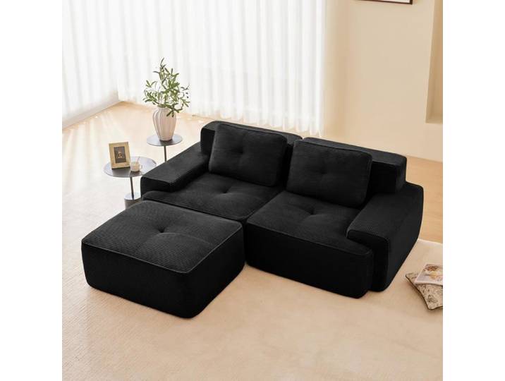 Canapé modulaire Boneless canapé modulaire forme L pour salon-avec siège profond canapé confortable en nuage Corduroy avec pouf noir