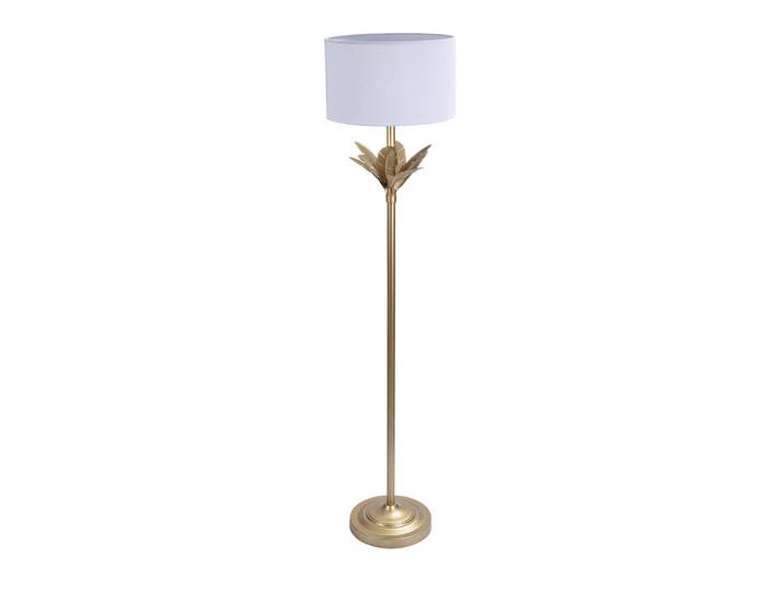 Relaxdays Stehlampe Weiß Gold Stoffschirm Palmenblatt, Mehrfarbig, Metall, E27, 33x152.5x33 cm, Lampen & Leuchten, Innenbeleuchtung, Tischlampen