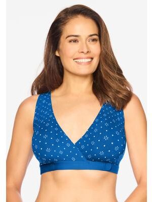 Plus Size Women's Velcro Crossover Wireless Lounge Bra by Comfort Choice in Bright Cobalt Geo Dot (Size L)