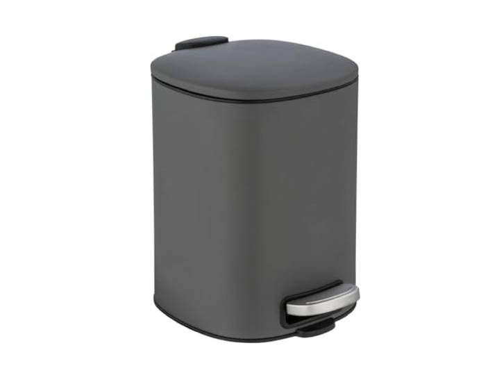 WENKO Kosmetik-Treteimer Mod. Alassio, Abfalleimer mit 5 Liter Volumen, hochwertiger Badezimmer-Mülleimer mit Easy-Close Absenkautomatik, aus lackiertem Stahl, 20,5 x 27 x 24,5 cm, Grau
