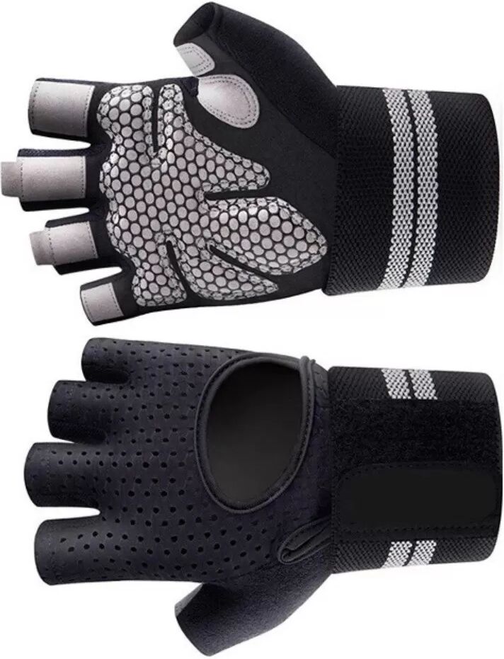 INF Fitness-Handschuhe 1 Paar - Anti-Rutsch-Silikonhandfläche, Atmungsaktives Ice-Silk-Mesh, Halbfinger mit Handgelenkstütze L