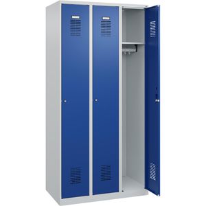 CP-Möbel Spind Basis PLUS, blau, 3 Abteile, mit Zylinderschloss, 90 x 185 cm