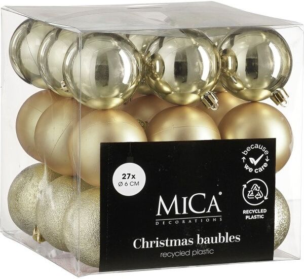 Mica Decorations Brudsikre Julekugler, Champagne, Ø6 Cm, 27 Stk.