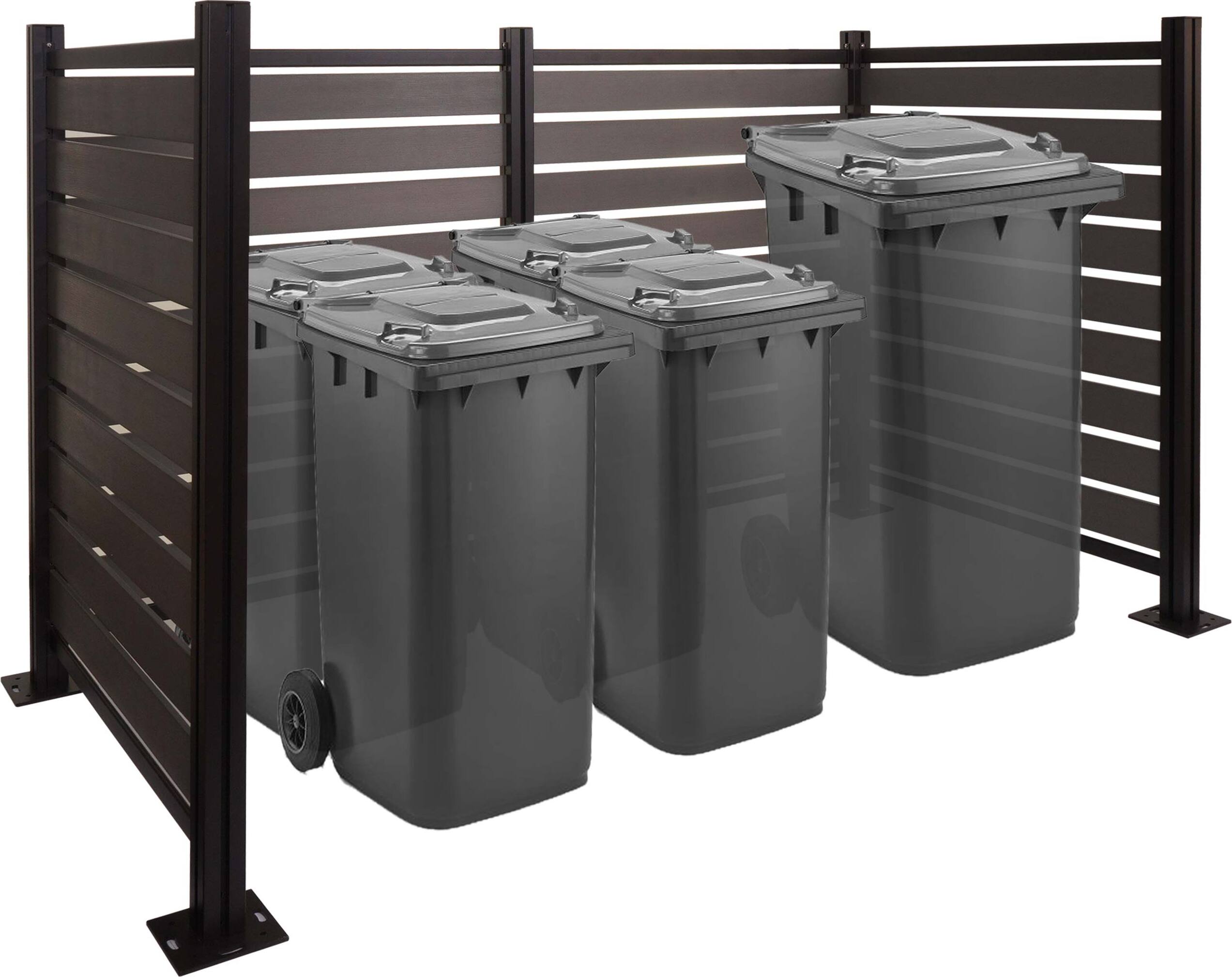 Alu Mülltonnen-Zaun HWC-K57, Mülltonnenverkleidung, Holzoptik erweiterbar 130x206x110cm grau