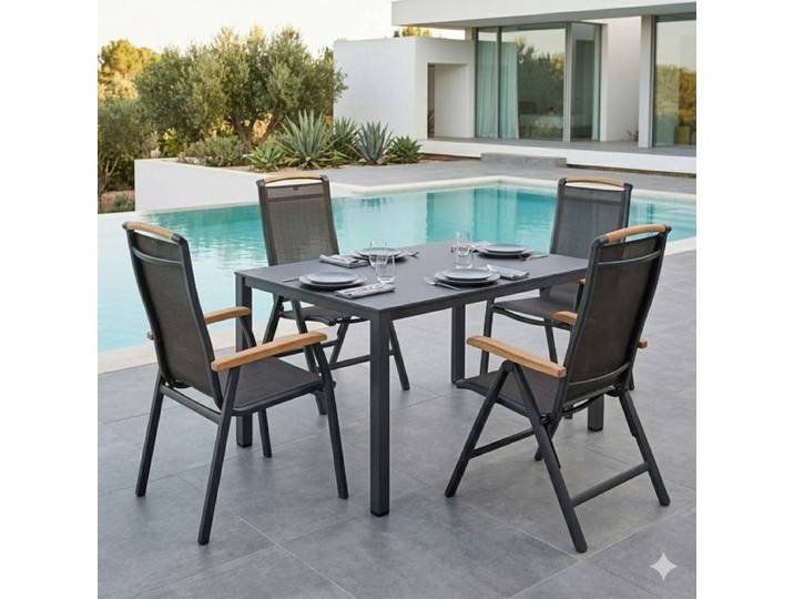 Kettler Memphis Gartenmöbel-Set M (4 Plätze) Tisch 160x95cm Dunkelgrau Braun