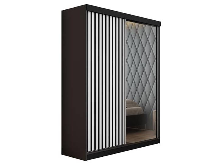 KIER FURNITURE Schränke für Stauraum - Malani 138 - Kleiderschrank - Schiebetürenschrank - Eleganter Kleiderschrank Schrank Garderobe - Schrank für Schlafzimmer - Graphit Anthrazit 138x205x59 cm