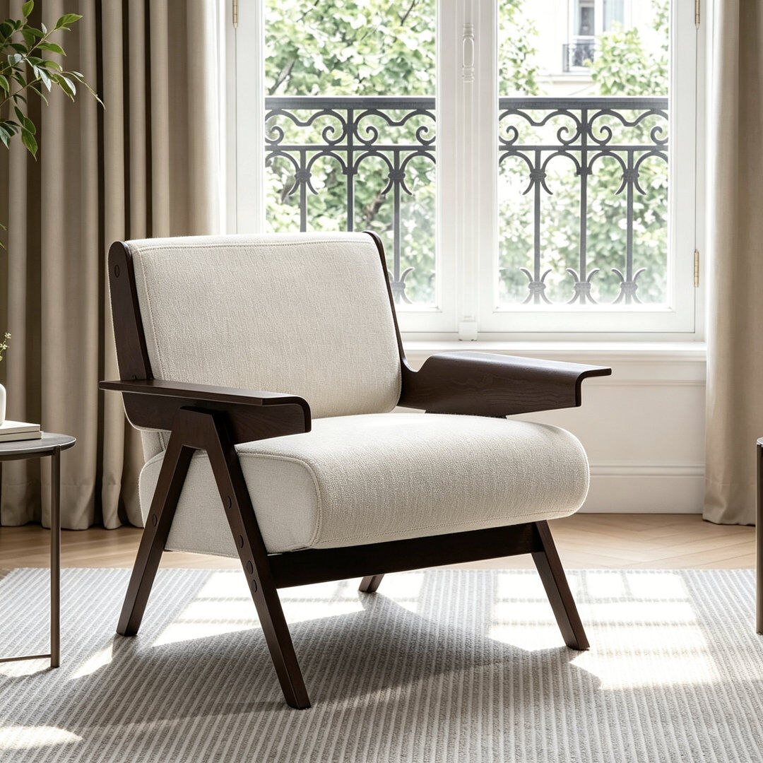 George Oliver Upholstered Chenille Accent Chair Beige Chenille 75cm H X 80cm W X 70cm D