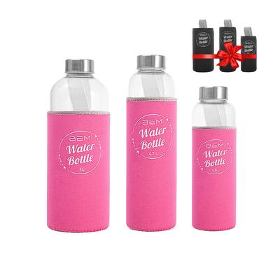 BEM Water Bottle-SET: 3 x Trinkflaschen je in schwarzer Hülle
