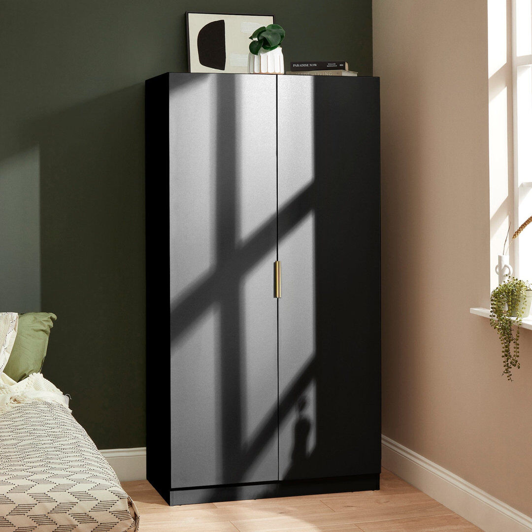17 Stories Glenhaven Tall Cabinet / Wardrobe - White Black 180cm H X 93cm W X 52cm D