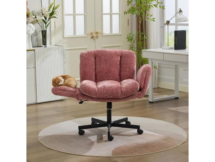 Chaise de bureau pivotante - Rose blush - Revêtement en chenille double couche - Hauteur réglable - Pivotante à 360°