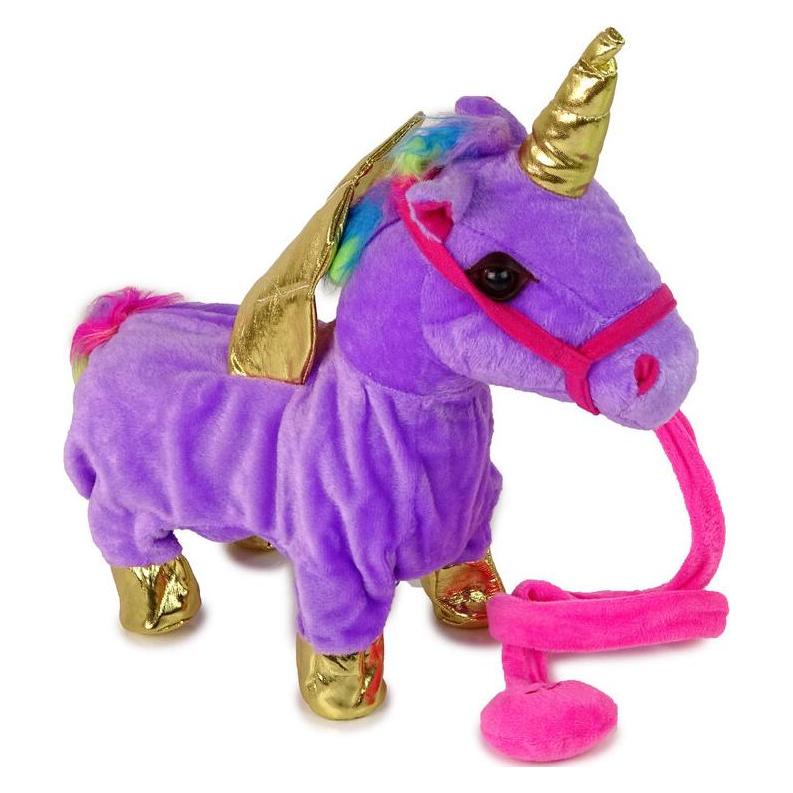Lean Toys Maskottchen Pferd Interaktives Einhorn lila goldene Flügel (33 cm) (25262110)