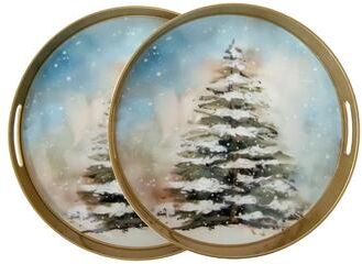 IH Casa Decor Round Nested Tray Snow Covered Tree Set of 2