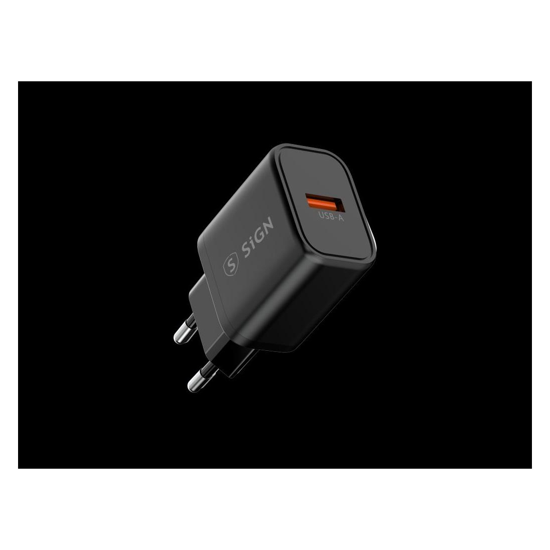 SIGN Wall Charger USB-A QC 3.0, 18W, 3A - Black (18 W) (SN-BL001)