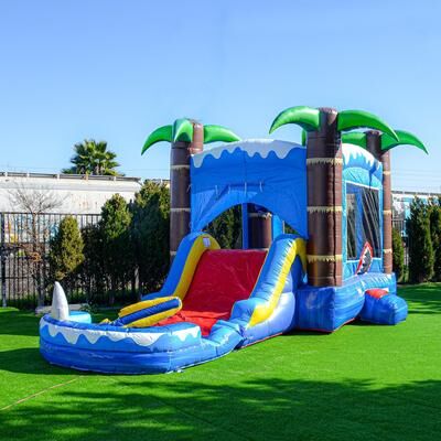 HeroKiddo 26 ft Ocean Shark Commercial Grade Bounce House Water Slide Combo with Splash Pool Outdoor Water Inflatable