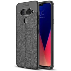 Screenguard LG V40 ThinQ Hülle Leather Design TPU Cover (LG V40 ThinQ), Smartphone Hülle, Schwarz