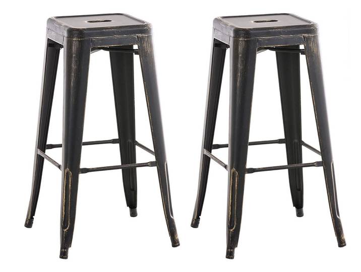 TPFLiving 2er Set Barhocker Joy Metall - Schwarz-Gold