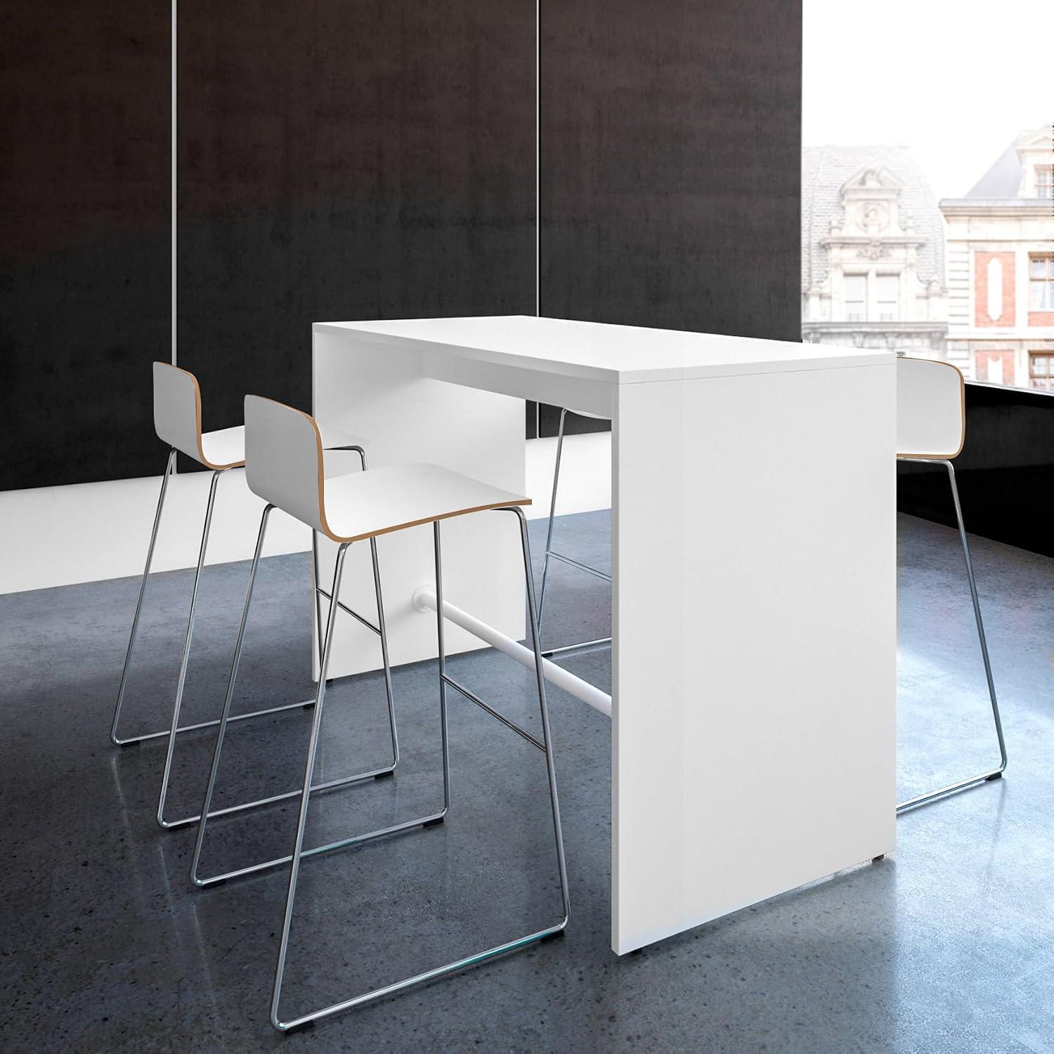 Hochtisch der Serie LIGHT | Weißes Melamin | 160-180 cm | Robust und kratzfest | Angenehme Höhe | Viel Beinfreiheit | Für Büro, Besprechungen und Freizeit