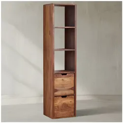KADIMA DESIGN "Zephyr" Wandregal, Sheesham Massivholz, Flexibler Aufbau, 5 Ablagefächer, 2 Schubladen