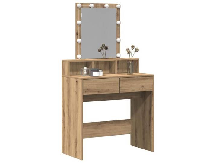 Coiffeuse moderne avec miroir et LEDs - vidaxl - Chêne artisanal - Bois d'ingénierie - Beige - Rangement intégré