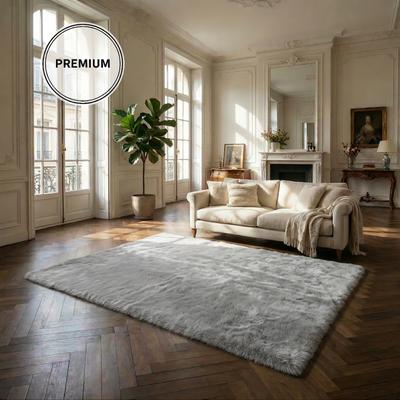 Fellteppich OTTO HOME "Balu, in Standard- und Premium-Qualität, 20 mm oder 38 mm Höhe", weiß (grau), B:180cm L:180cm, Polyester, Teppiche, Fellteppich, Kaninchenfell-Haptik, kuschelig, weich, Kunstfellteppich, Wohnzimmer