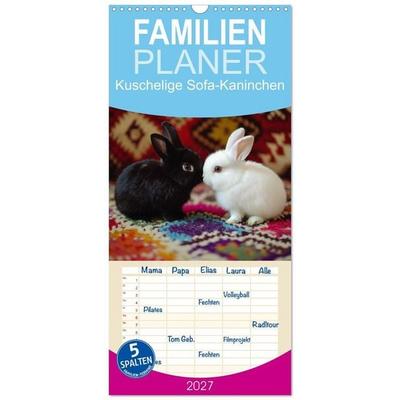 Familienplaner 2027 - Kuschelige Sofa-Kaninchen mit 5 Spalten (Wandkalender, 21 x 45 cm) CALVENDO