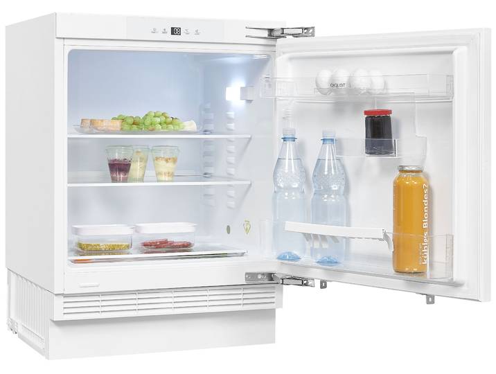 EXQUISIT Einbaukühlschrank UKS140-V-FE-010E , Energieeffizienz: E, silber (weiß), Rechtsanschlag, wechselbar, Kühlschränke, Praktisch zum Unterbauen – passend für kleine Küchen und Büroküchen, Einbaukühlschrank