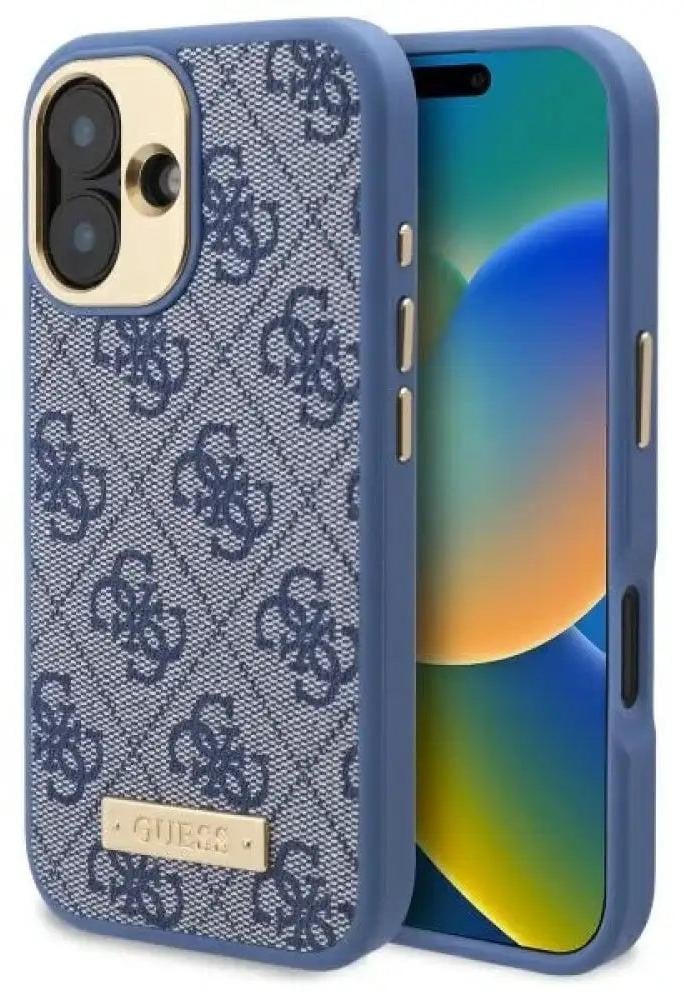 Guess telefoonhoesje 4G Logo Plate Magsafe voor iPhone 16 Plus - Blauw