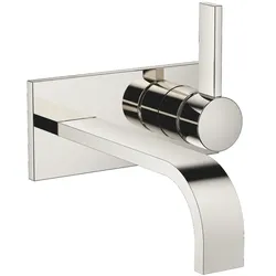 Dornbracht MEM Waschtisch-Wand-Einhandbatterie mit Abdeckplatte Platin, Ausladung 207 mm, starrer Auslauf, rechteckiger luftangereicherter Strahl, Bohrungsdurchmesser Auslauf 37 mm, Bohrungsdurchmesser Einhandbatterie 57 mm, Abdeckplatte 80 x 180 mm, Dur