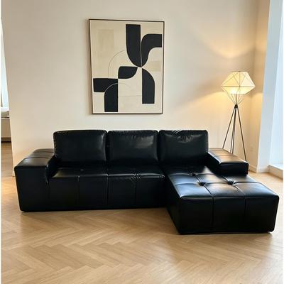 Loedds Black Faux Leather Right Chaise Modular Sectional Sofa with Deep Seats No Assembly Required