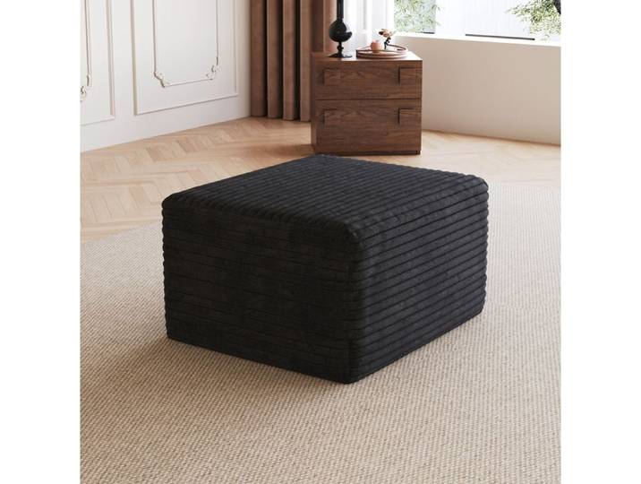 Repose-pied Pouf Ottoman 1 Place sans Montage Garnissage en Mousse Velours Côtelé Noir 65 × 60 × 38 cm - UVRION