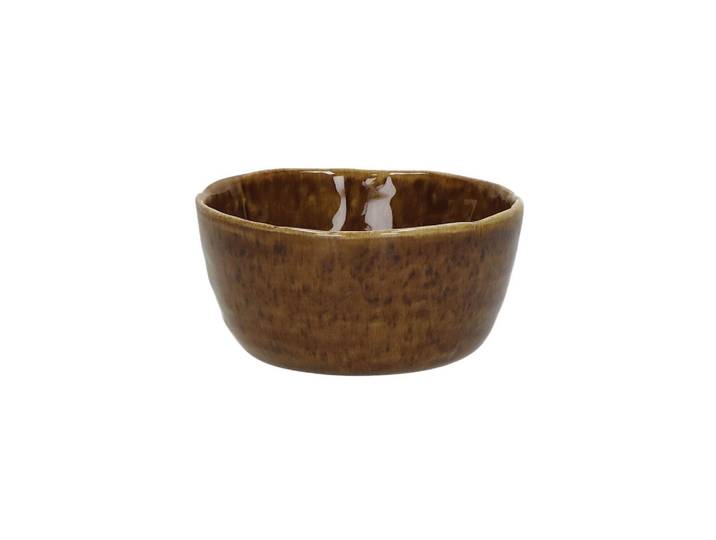 Petit bol en grès marron, rond, glaçure réactive intérieure, exté