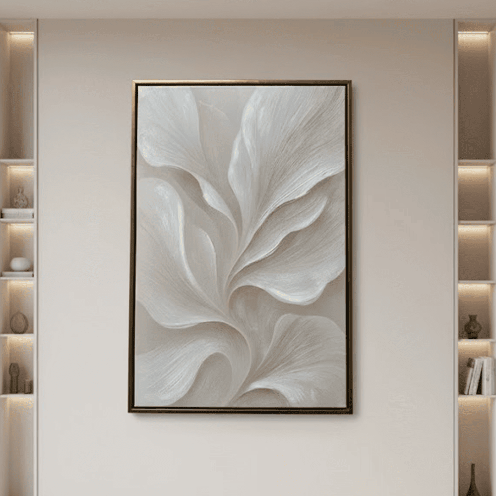 Lucia Cream & Beige Swirl Abstract Canvas Wall Art with Gold Frame