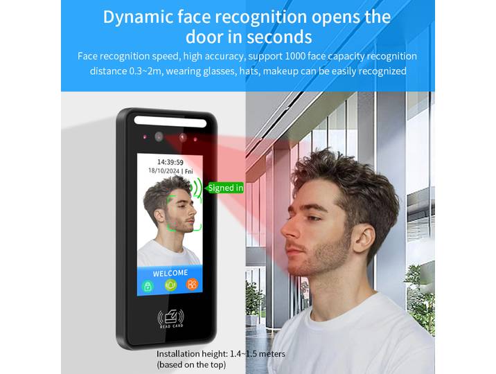 Machine de contrôle d'accès et de reconnaissance faciale dynamique murale, 1000 visages, pour la protection de la sécurité avec Wiegand26