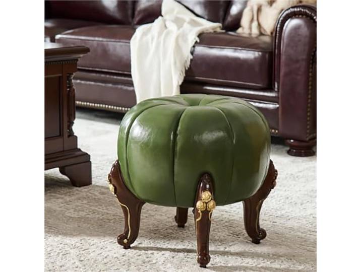 CAJJDJ Kürbis-Hocker mit Massivholz-Beinen Kompakter Kürbis-Hocker mit gepolstertem Sitz und Massivholz-Beinen.(Green)