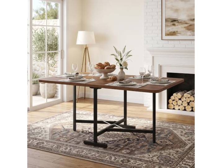 DUlVBPE Eleganter moderner minimalistischer Esstisch – Ausziehbarer Esstisch 120 cm x 80 cm, faltbar und gelagert Tisch, moderner minimalistischer Stil, hochfeste Legierungsstütze,Walnussholzfarbe