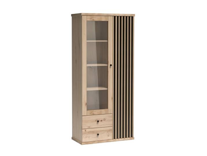 Lomadox Vitrine CALLAO-161 Eiche Nb. mit schwarz, Vitrinenschrank, Standvitrine