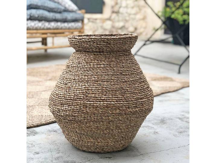 Jarre en mendong naturel tressé H50 cm Sumba