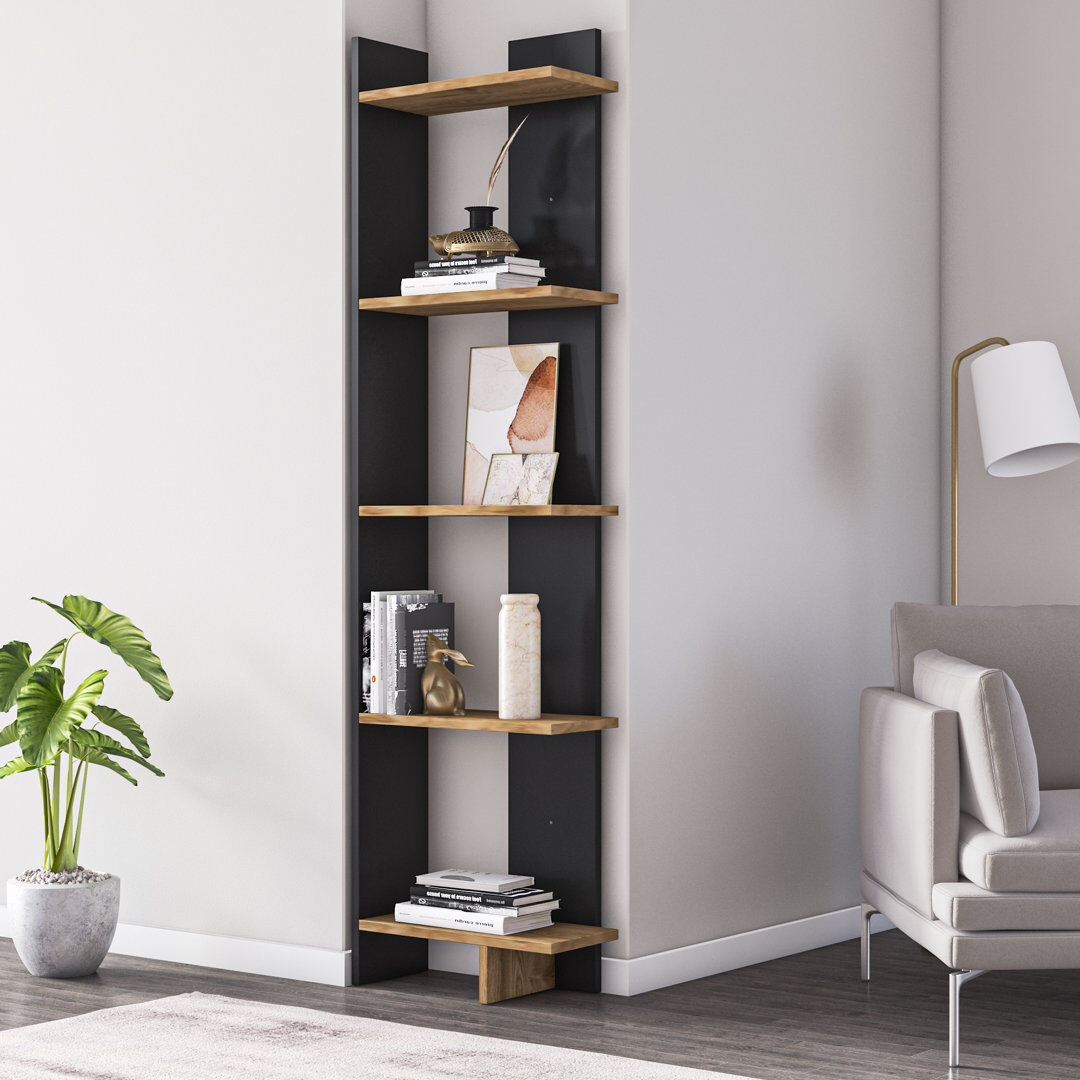 Zipcode Design Alice 170cm H x 45cm W x 22.cm D Corner Bookcase Bookshelf Shelving Unit Black/Oud Oak