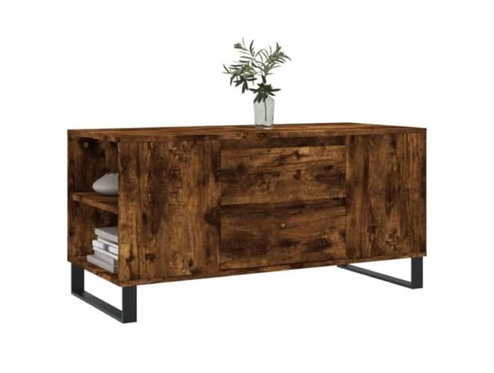 KTHLBRH Couchtisch Eiche Rauchgrau 102 x 44,5 x 50 cm Holz mehrschichtig 2 Schubladen, 4 Fächer, Metallbeine, viel Stauraum