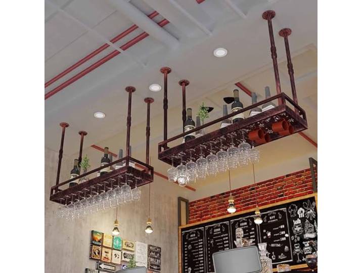OOPDNEGAK Decken-Weinregal – Hängendes Weinglasregal, Mehrzweck-Deckenregal Aus Metall, Geeignet for Bar, Restaurant, Küche, Hängeregal(C,100cm)