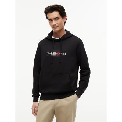 Hoodie TOMMY HILFIGER "SCRIPT FLAG HOODIE", Herren, Gr. M, schwarz, Sweatware, Obermaterial: 100% Baumwolle, regular fit normal, Bündchen, Sweatshirts Hoodie, mit Flag-Grafik und Tunnelzug